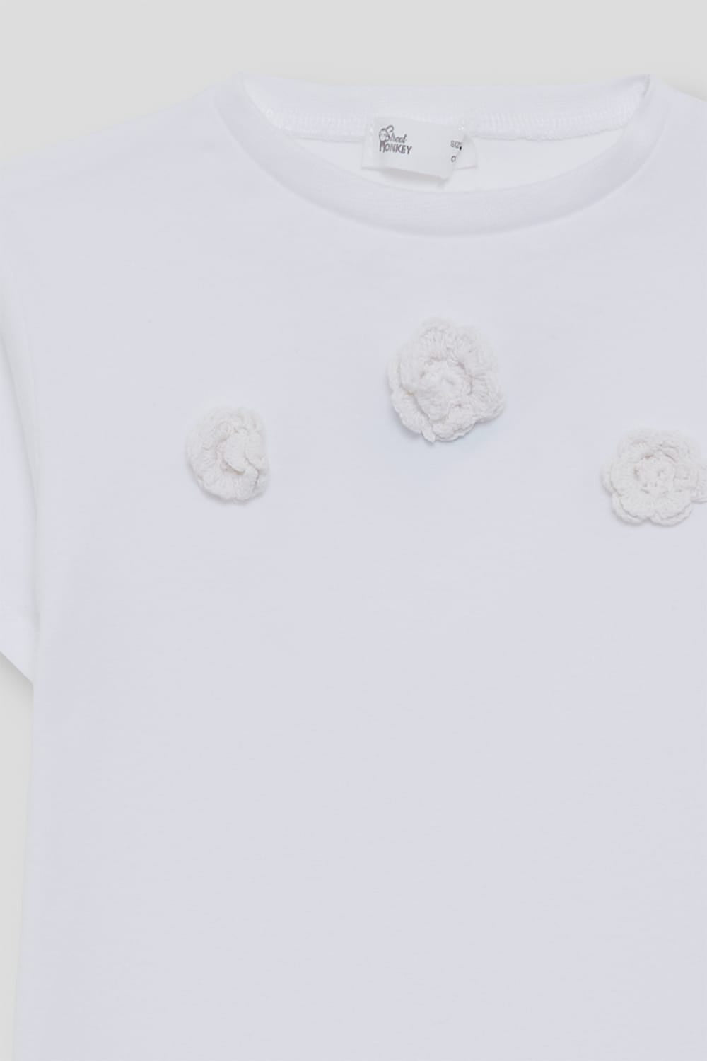 Camiseta niña blanca Flores Relieve