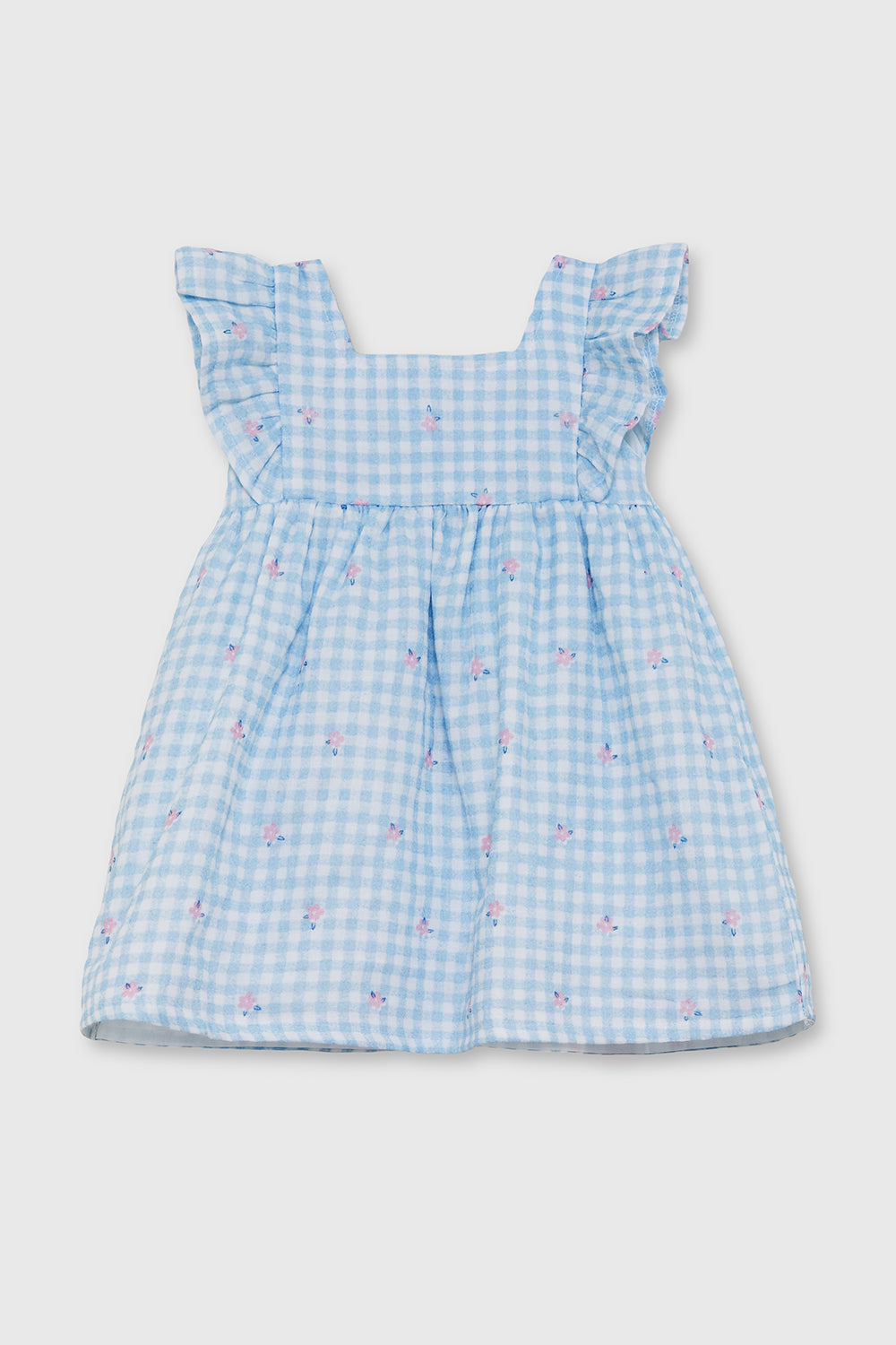 Vestido niña vichy azul  flores