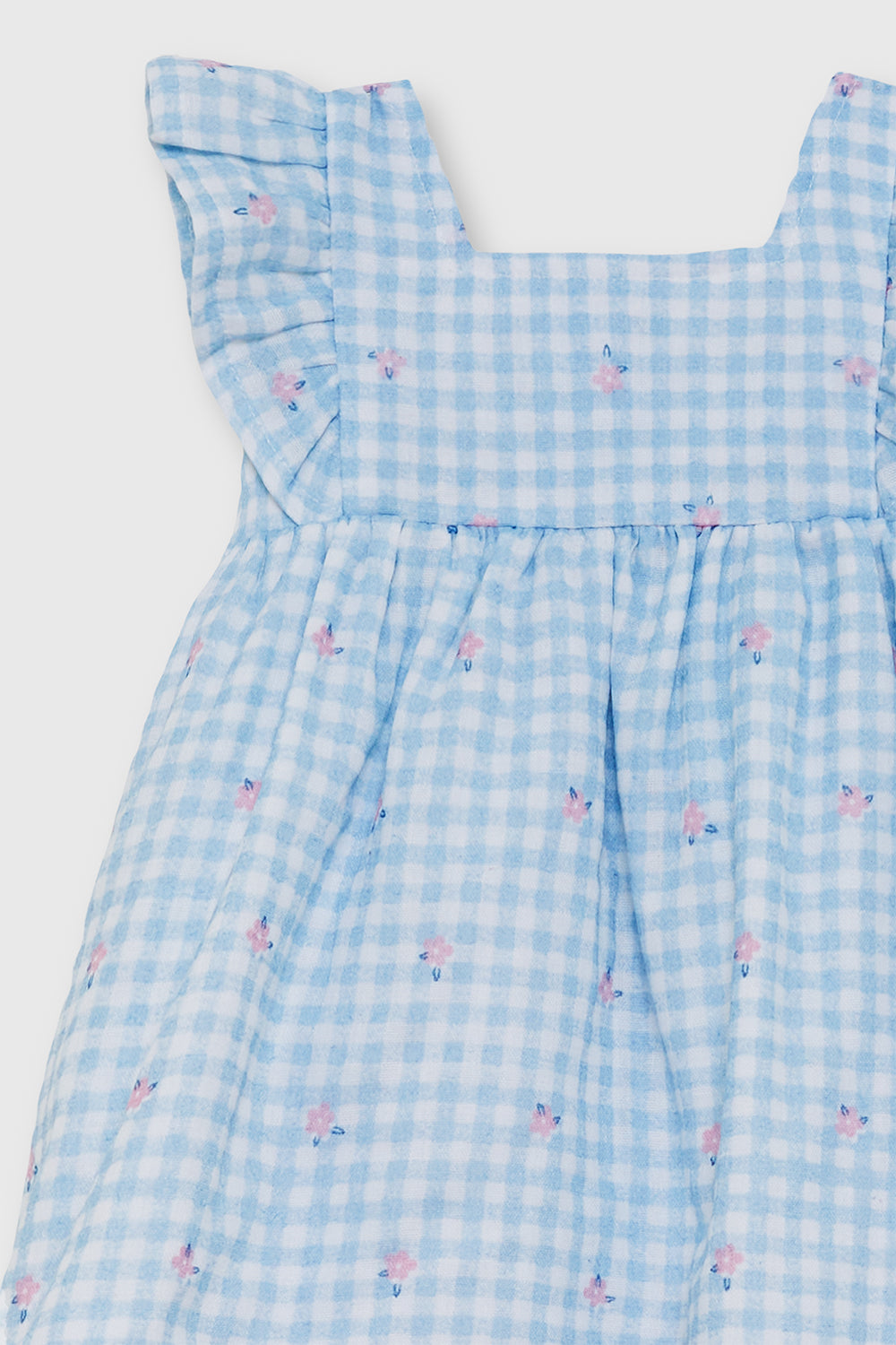 Vestido niña vichy azul  flores