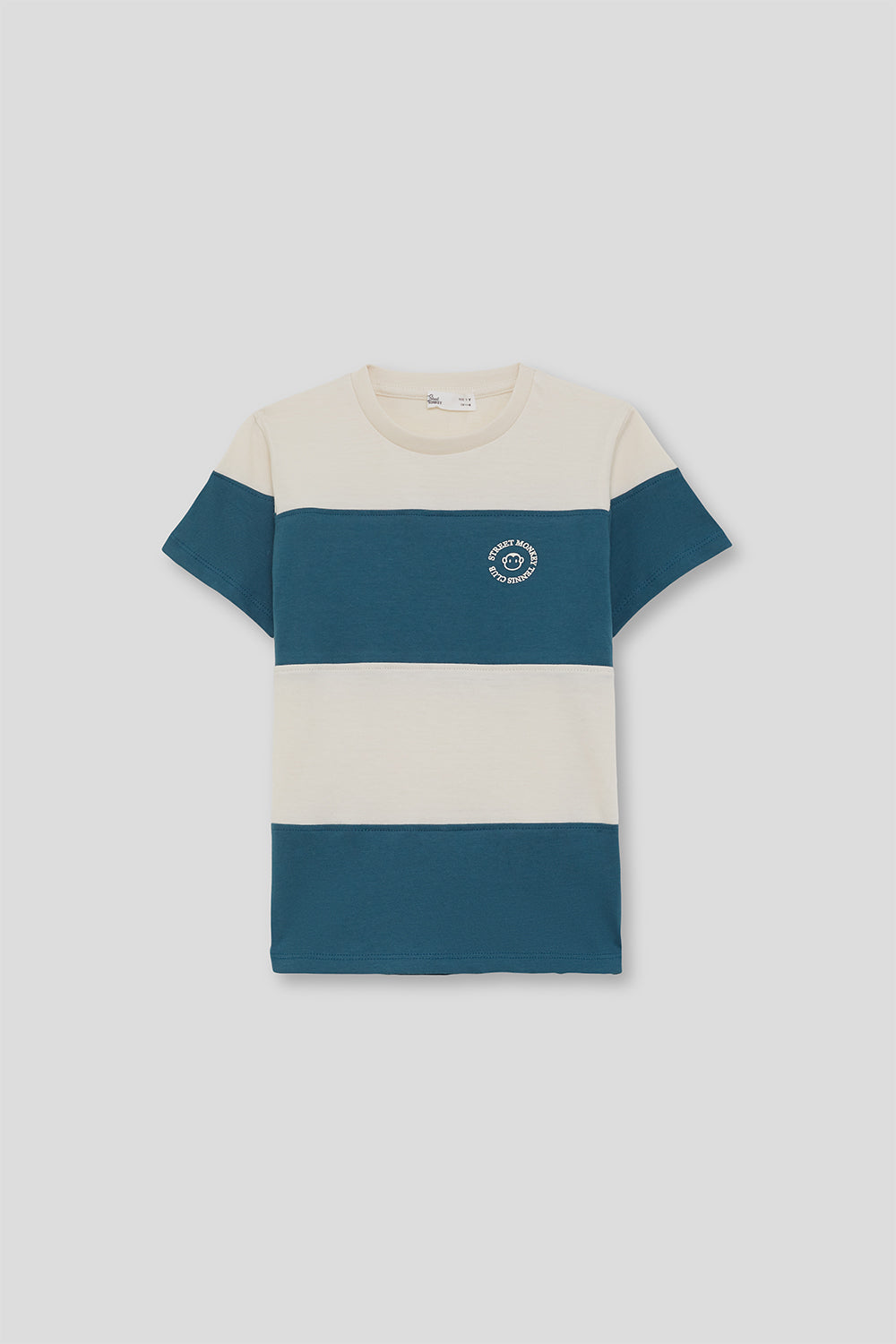 Camiseta niño azul y crudo de bloques de color