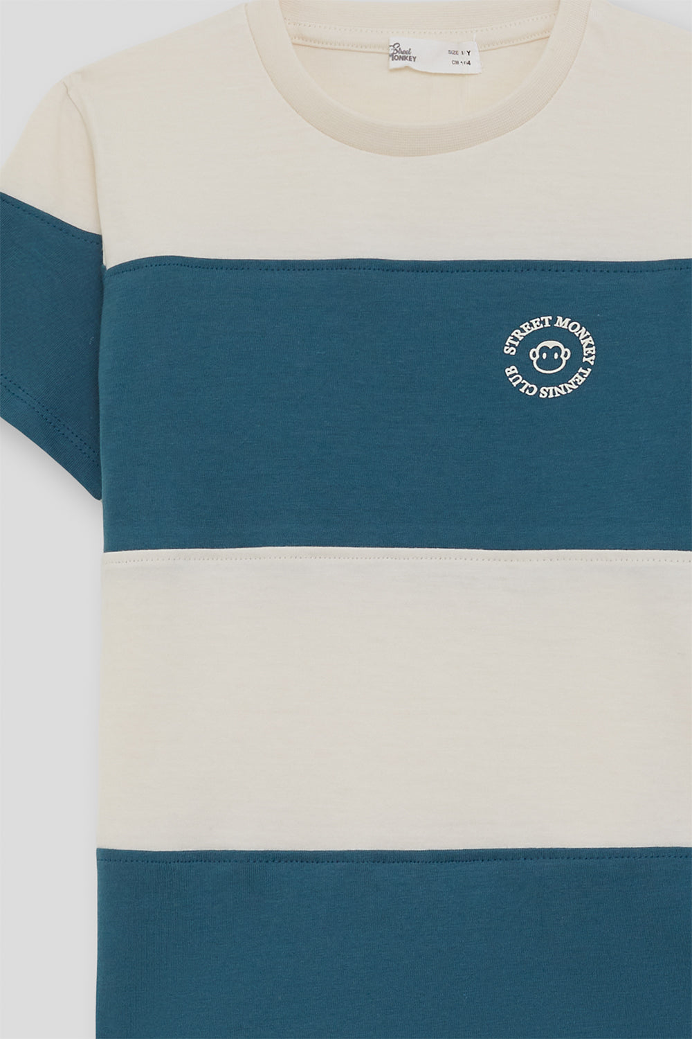 Camiseta niño azul y crudo de bloques de color