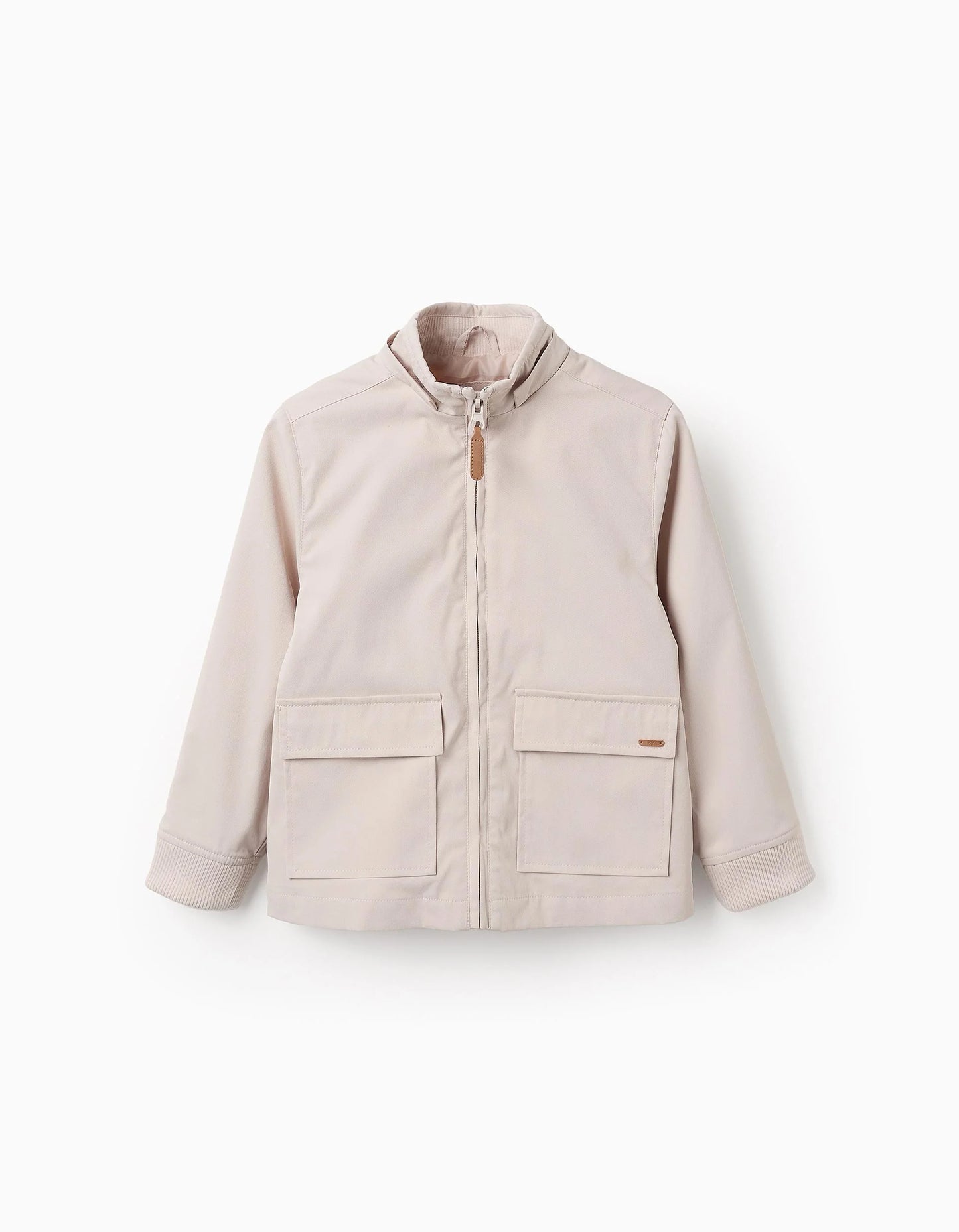 Chaqueta niño beige con capucha ligera