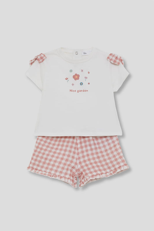 Conjunto bebé "Little Flower" vichy rosa