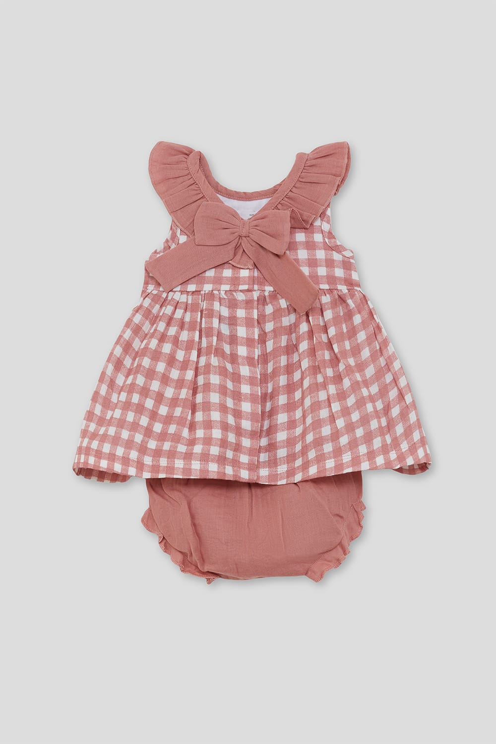 Vestido bebé vichy rosa con braguita