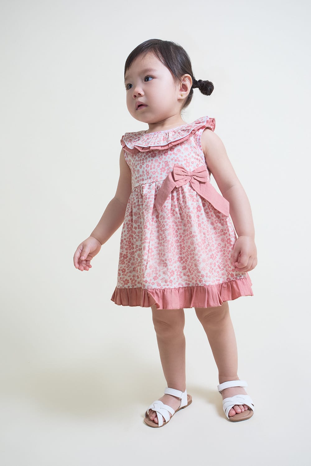 Vestido bebé floral rosa con braguita