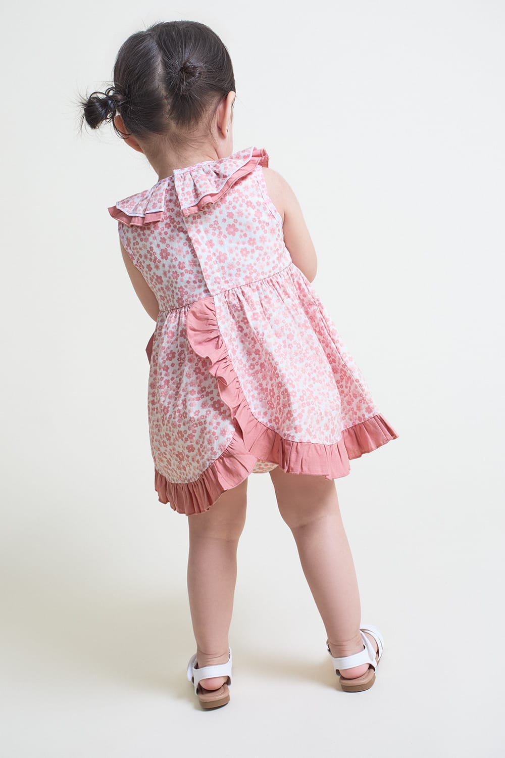 Vestido bebé floral rosa con braguita