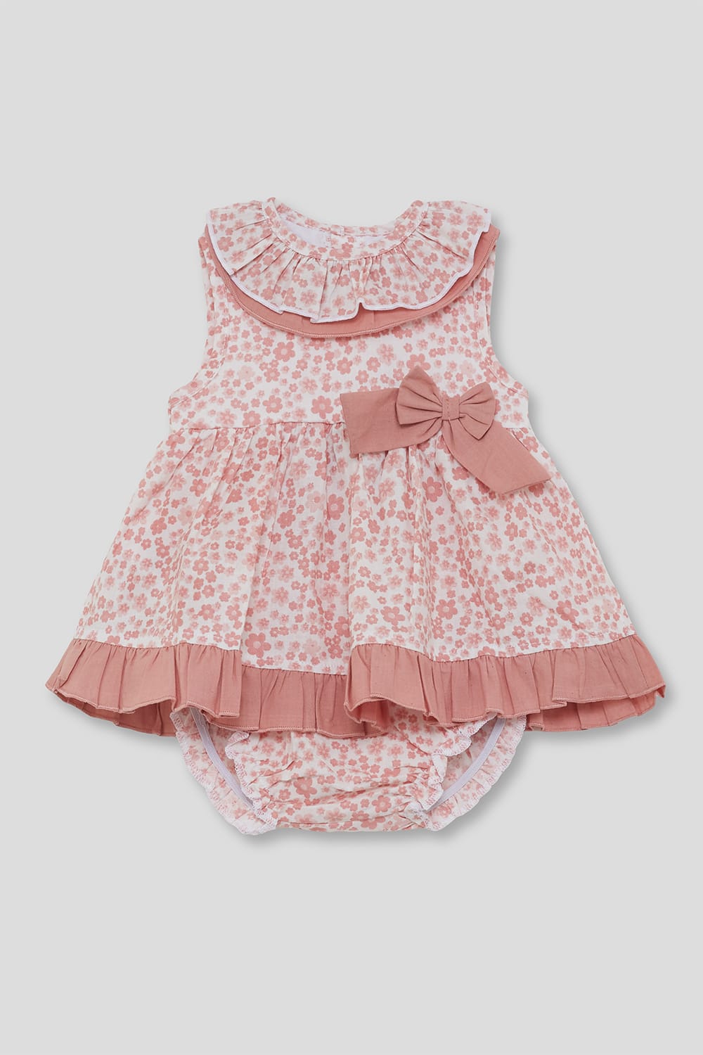 Vestido bebé floral rosa con braguita