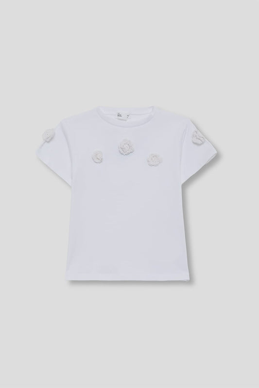 Camiseta niña blanca Flores Relieve