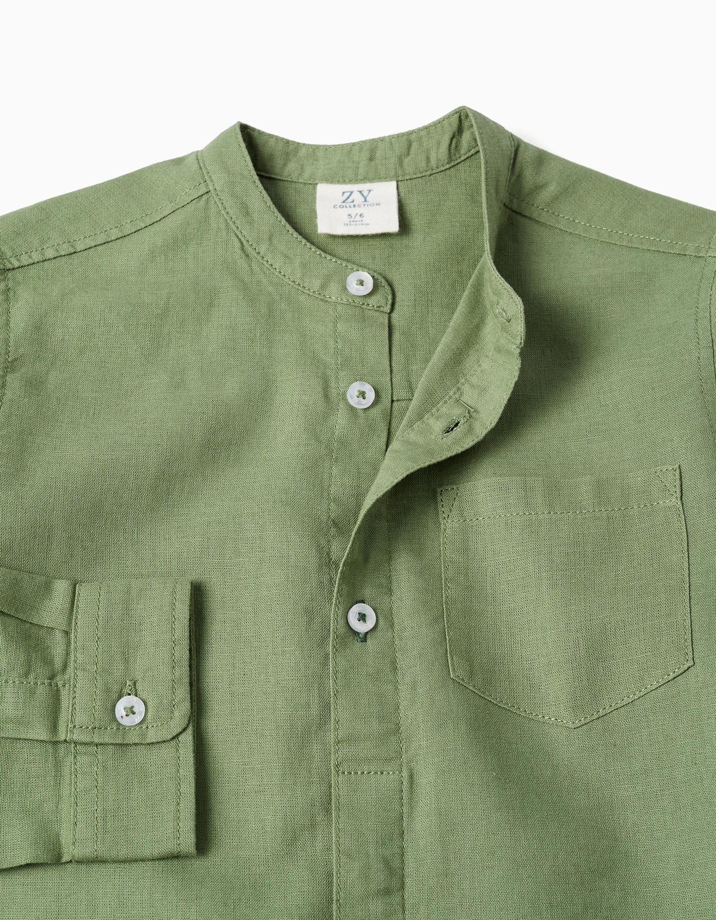 Camisa niño verde cuello mao de lino