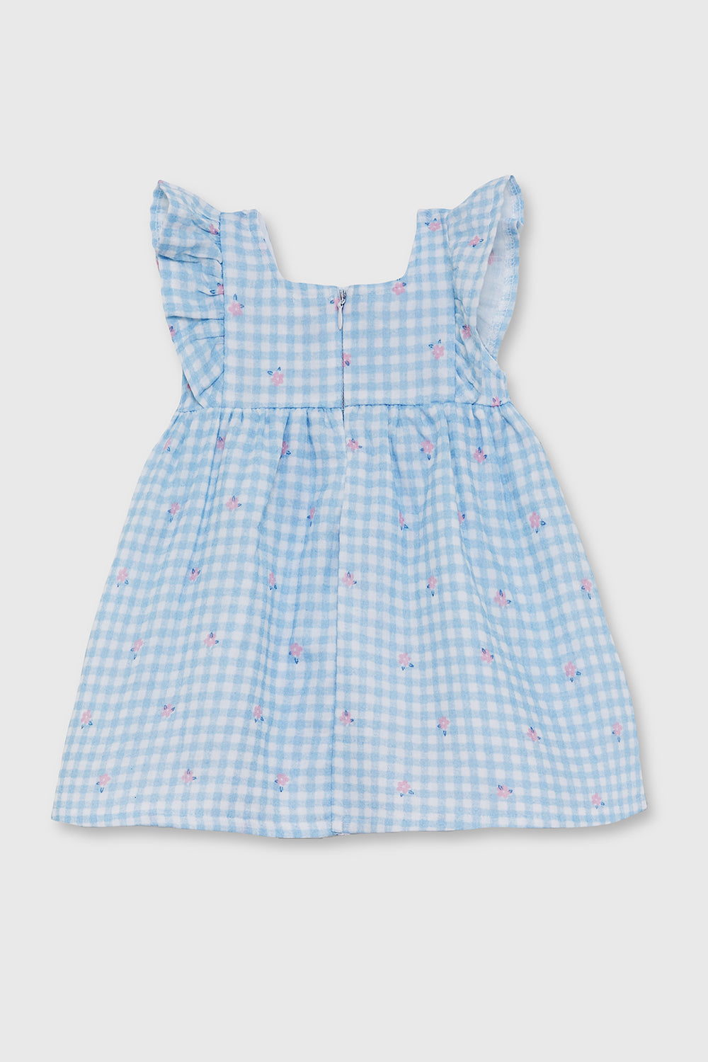 Vestido niña vichy azul  flores